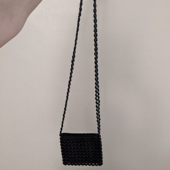 Vintage Black Beaded Crossbody Bag - Picture 3 of 3